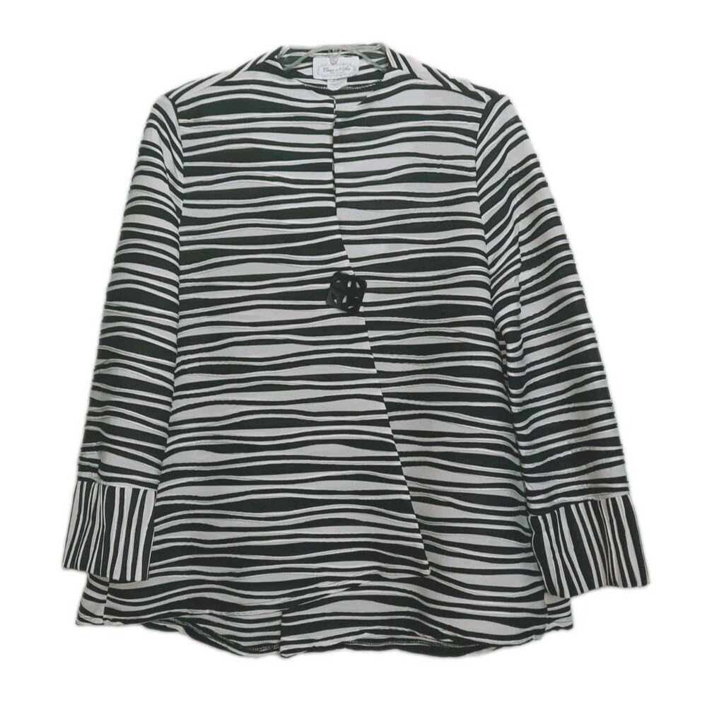 Vtg Come N See Made USA Black White Zebra Asymmetrical Art Wear Blazer Tunic L